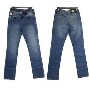 House of De'reon Beyonce Mid-Rise Straight Premium Jeans Blue Distressed Denim